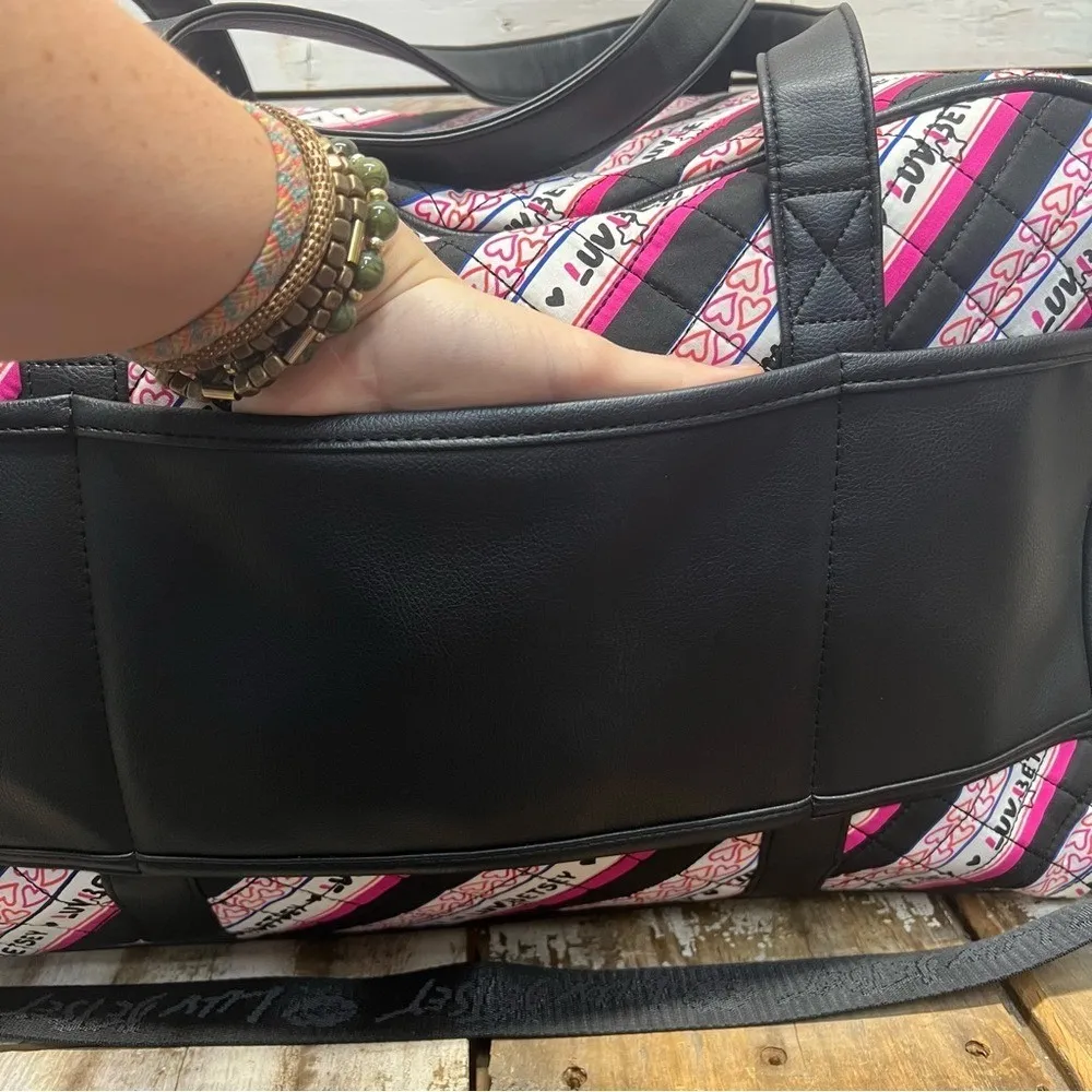 Betsey Johnson Luv Betsey Striped Quilted Duffel Bag With Pom Charm 18x12 - Image 9