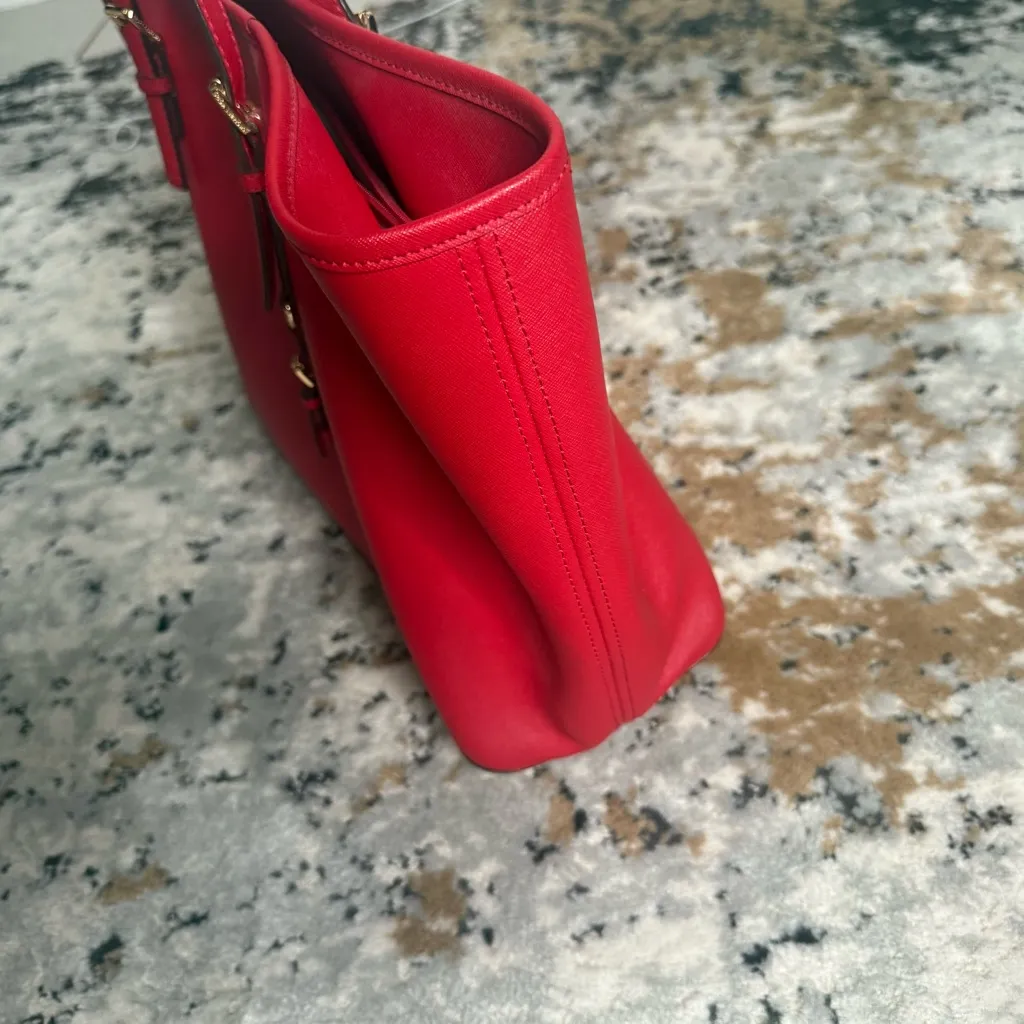 Michael Kors Jet Set Travel Large Saffiano Leather Tote Bag Cherry Red - Image 3