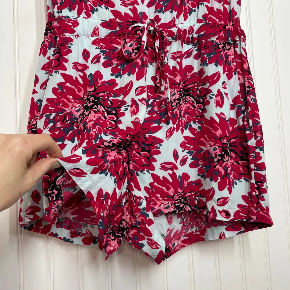 Splendid  Red Mediterranean Blossom Drawstring Romper Playsuit Size M - Image 5