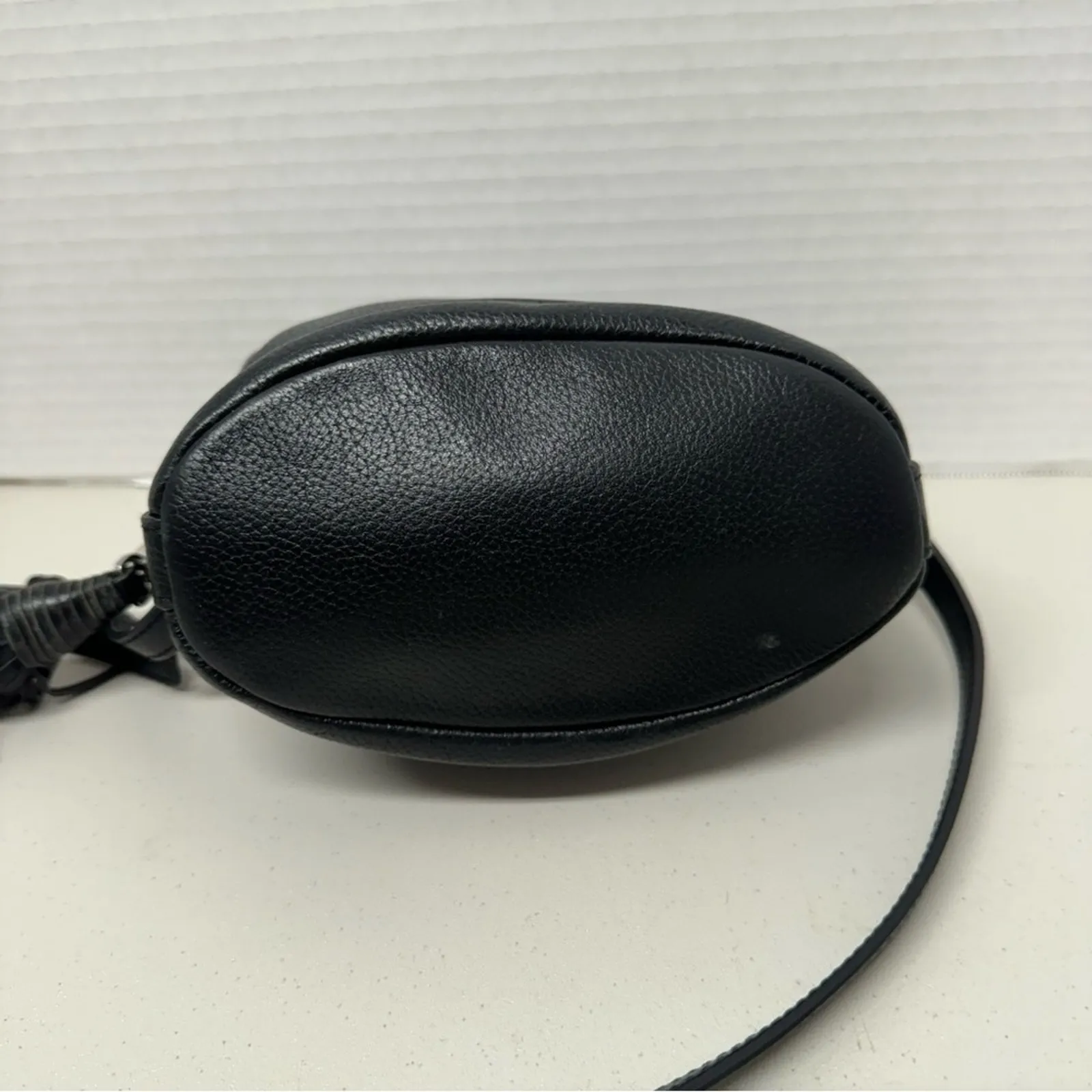 Nordstrom Black Pebbled Leather Crossbody Handbag Purse Bag Fringe Tassel - Image 5