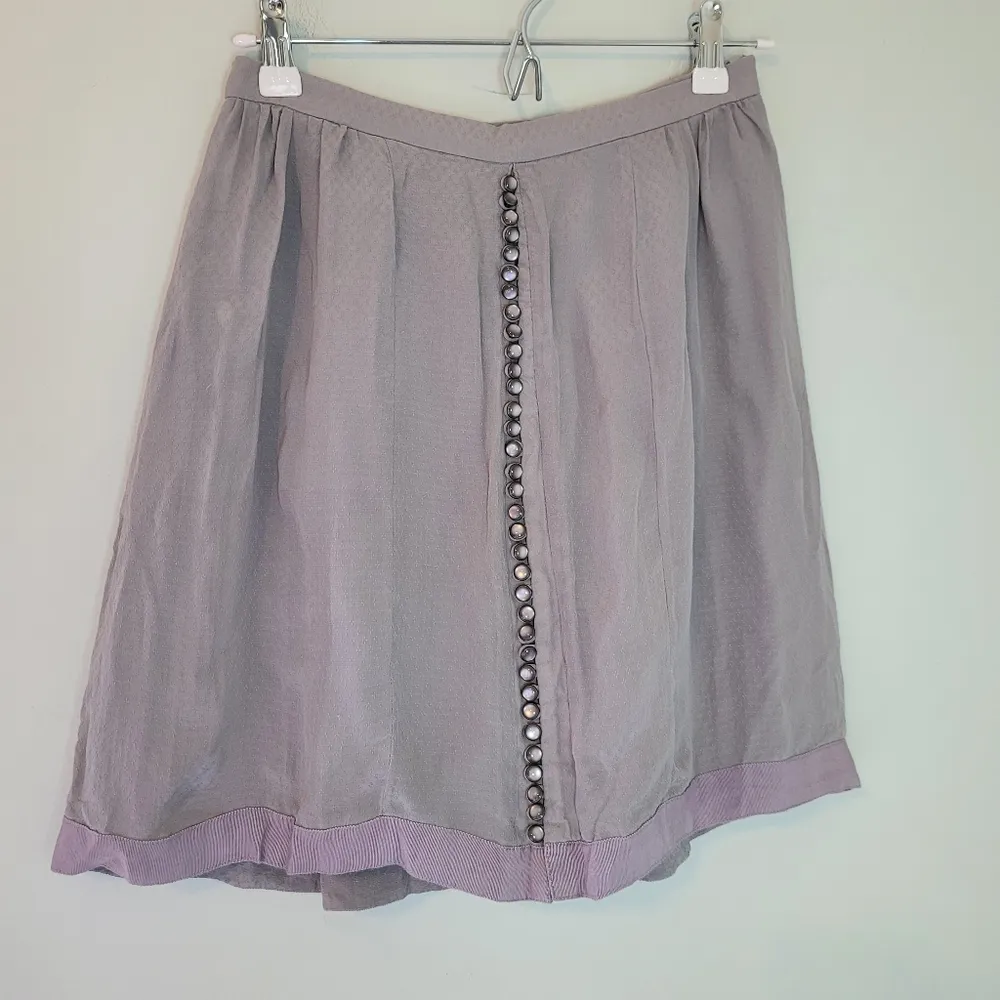 Anthropologie Odille Dusty Purple Pearl Button Front Silk Mini Skirt - Image 3
