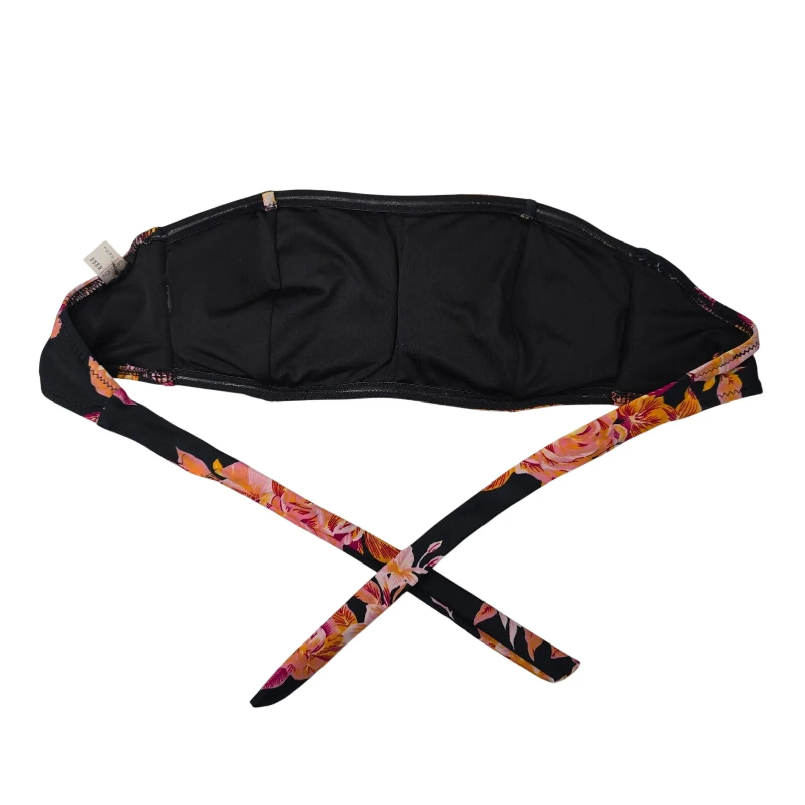 Volcom Black Orange Bikini Top‎ Tie Halter Swimsuit Floral Bra Swimwear Y2K XS - Image 2