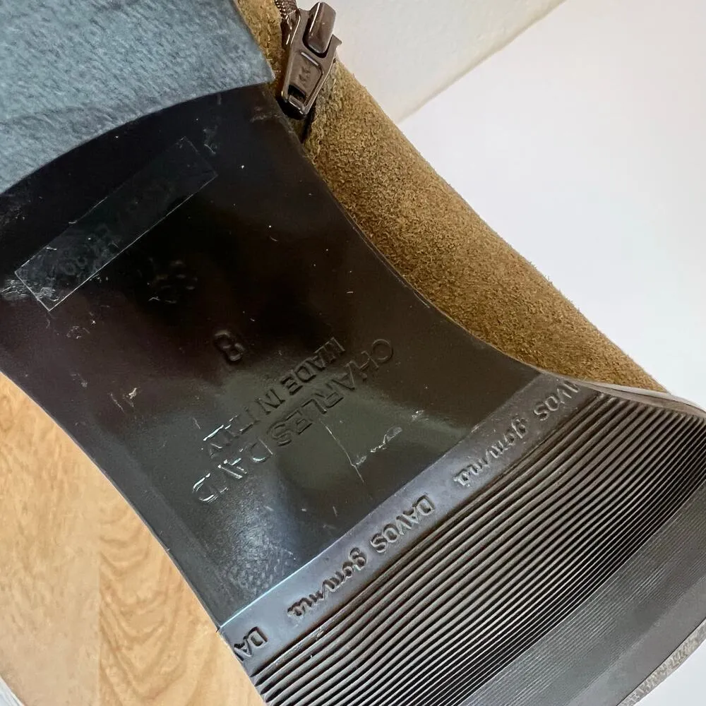 Charles David Italy Made Earth Tone Suede Leather Buckle Boot Size 39/8 - Image 7