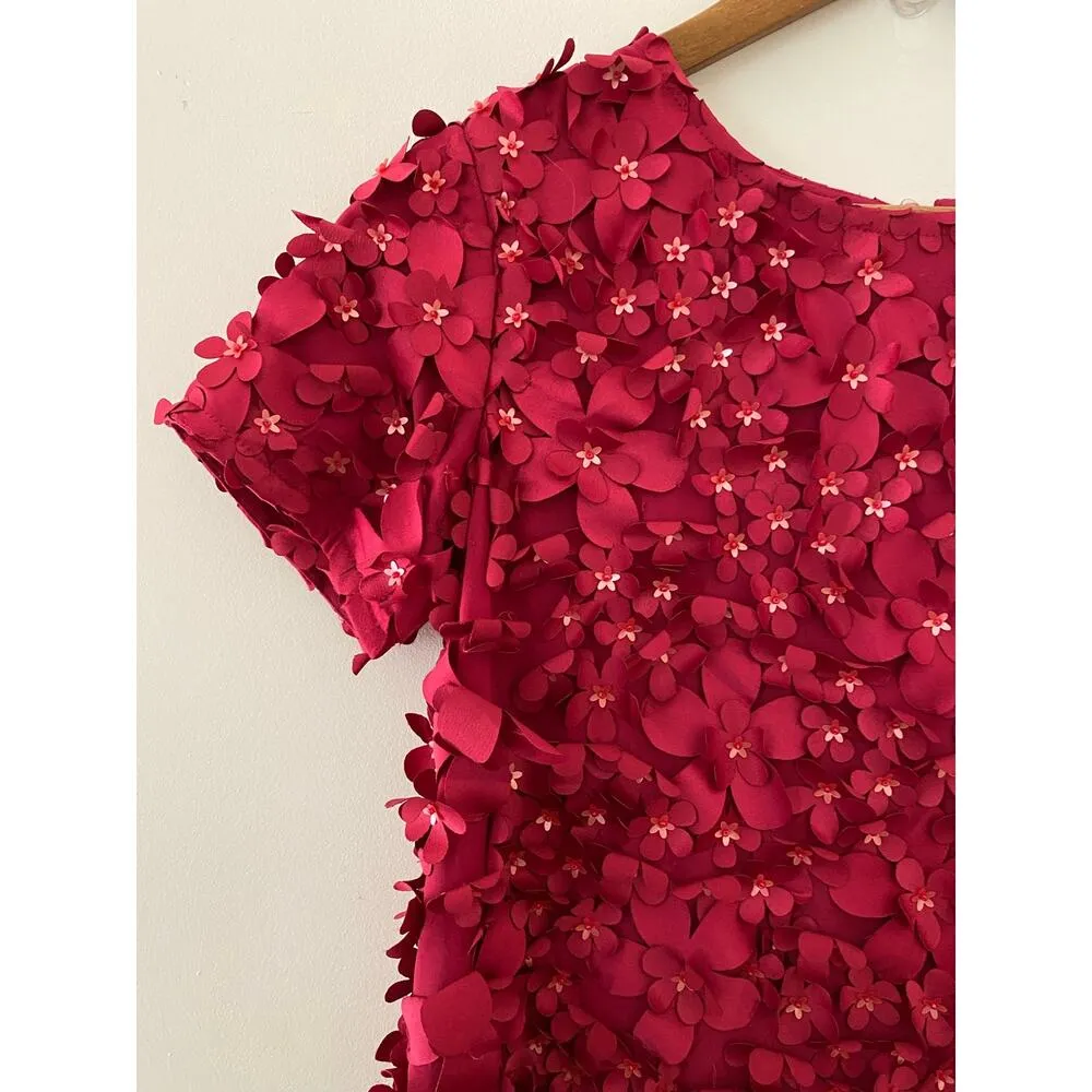 Varun Bahl Cranberry Red Floral Appliqué 3D Blouse Top EUC 0 India - Image 2
