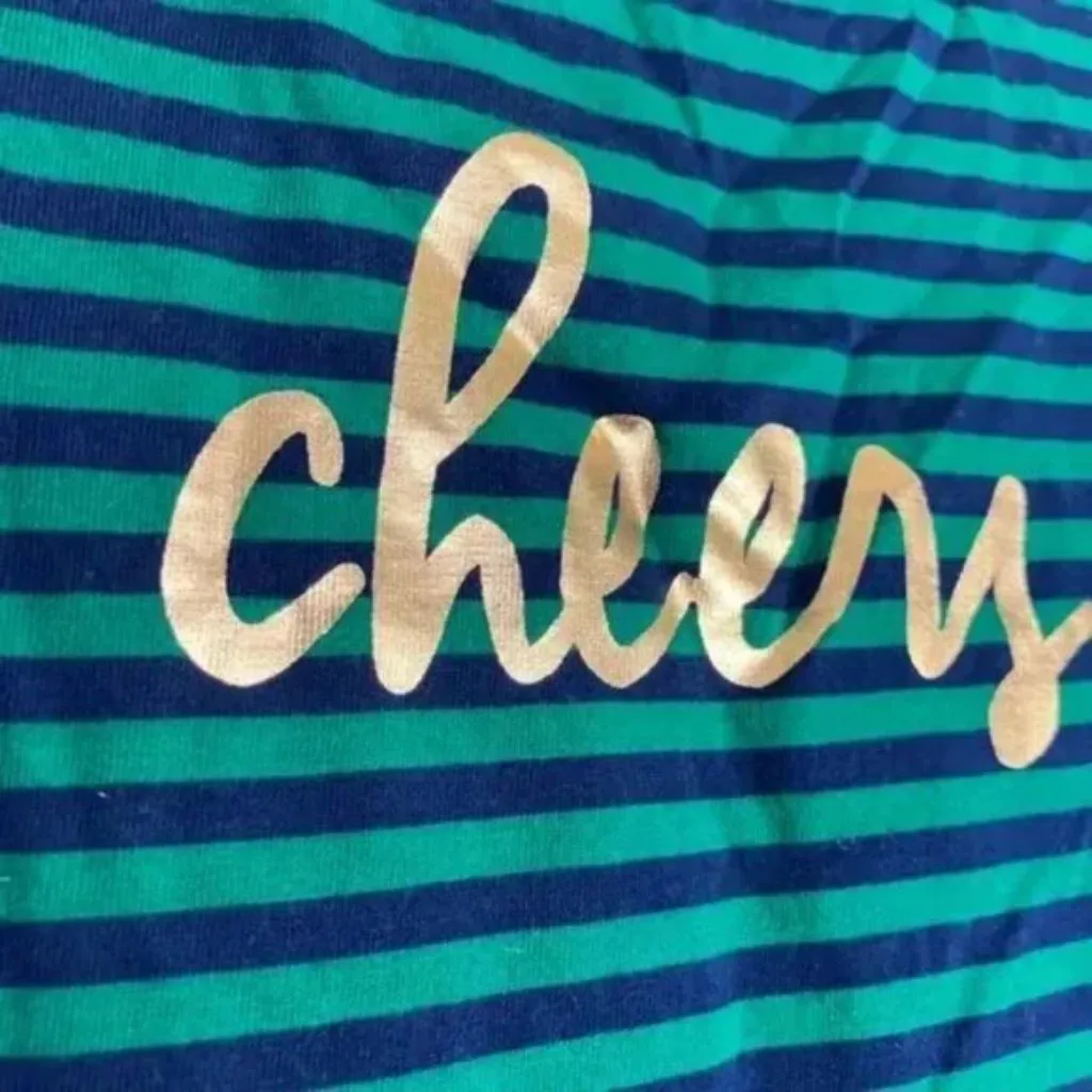 Talbots Long Sleeve Green Navy & Gold Striped "Cheers" Shirt - Image 3