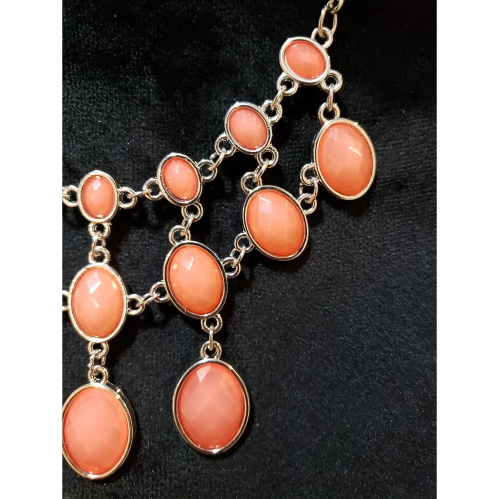 Womens Silver Tone Coral Faux Beads Sweater Linked Bib Necklace with Lobster - Image 4