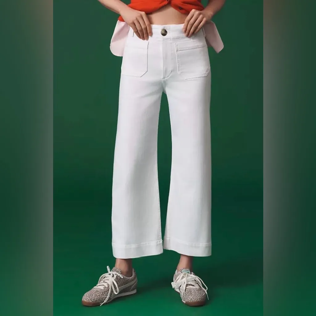 Anthropologie Maeve The Colette Crop Wide Leg Jeans in White- Still Full Price - Image 5