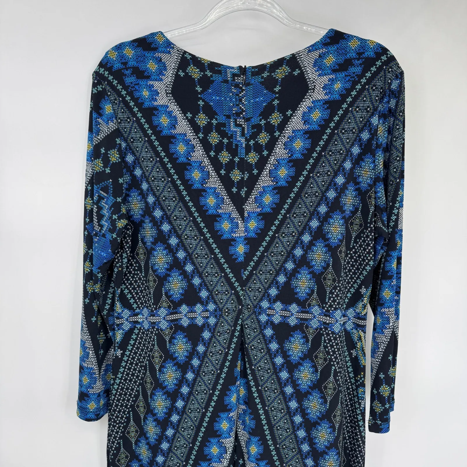 Karen Kane Geometric Print Long Sleeve Dress Womens XL Blue Black Polyester - Image 9