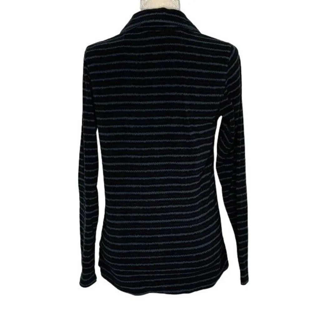 Columbia Quarter Zip Fleece Sweater M Black Green Striped Long Sleeves Collared - Image 4