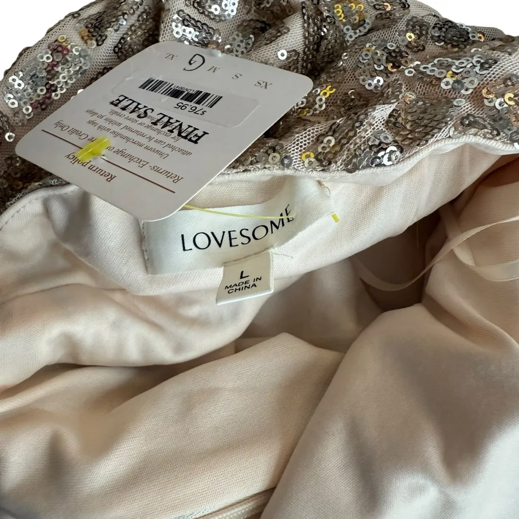 Lovesome Size L Halter Tie Mini Dress Champagne Sequin Sparkle Hoco Party NWT Gold Size L - Image 9