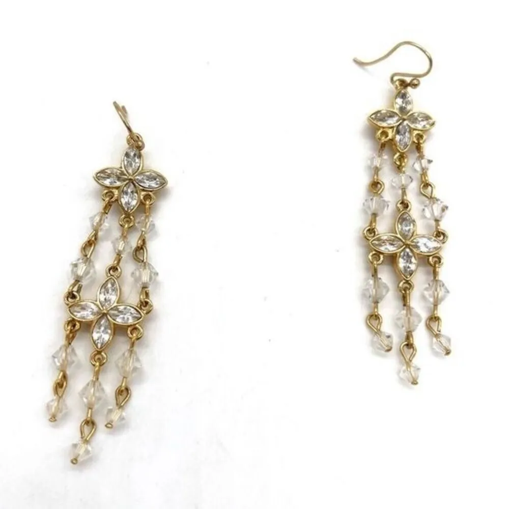 Crystal Chandelier Earrings on Gold Tone - Image 2