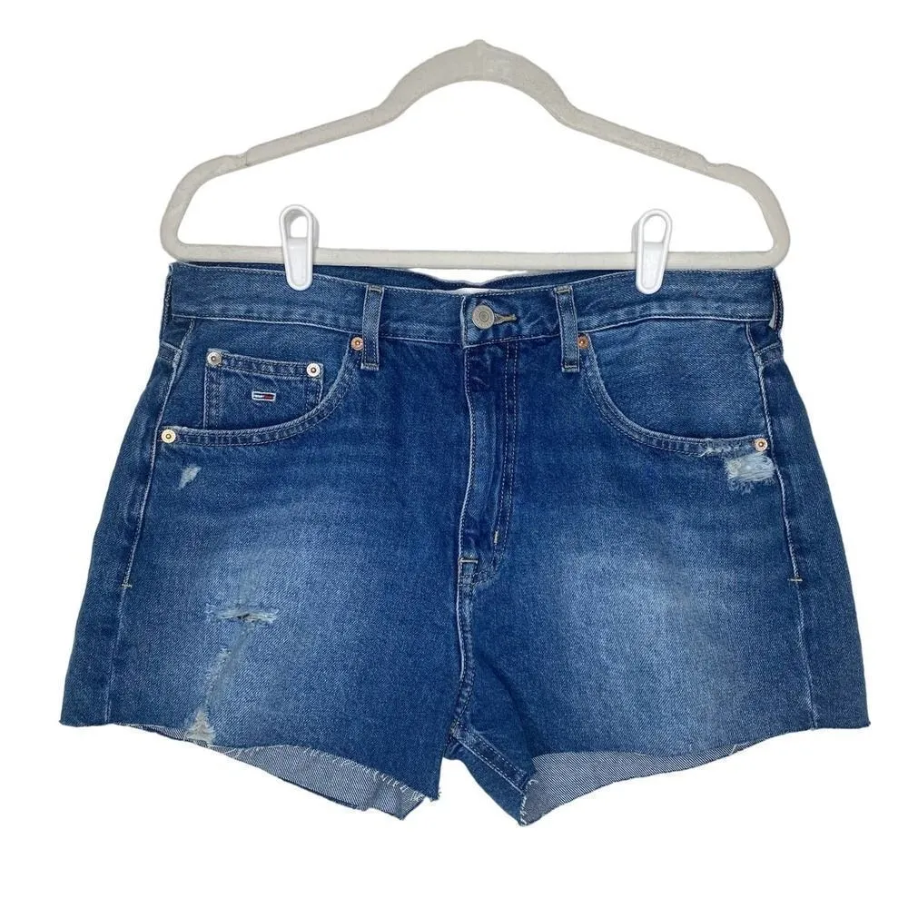 Tommy Jeans Hotpant Frayed Denim Jean Shorts Size 32 Tommy Hilfiger Blue New - Image 2