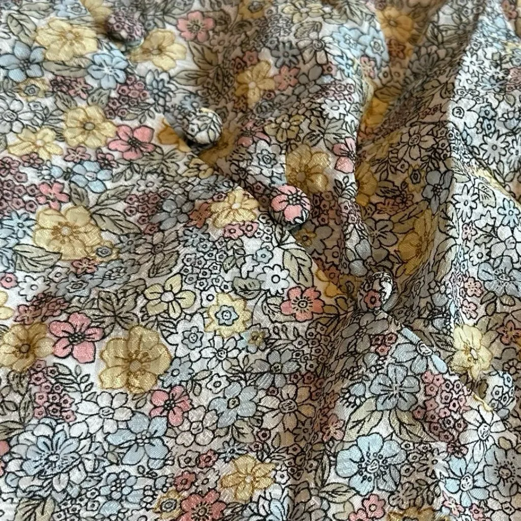 Quanta du Soleil Dainty Floral Print Dress Puff Sleeves Mini Size 36 EU Small White - Image 4