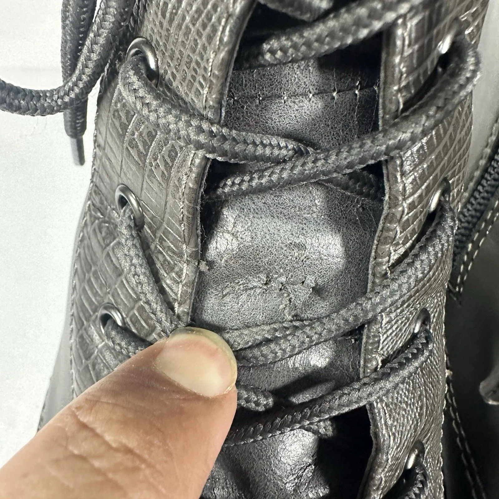 Sporto Women's Grey Leather Lace-Up Combat Boots Sz 9.5 M Faux Snakeskin Trim - Image 3