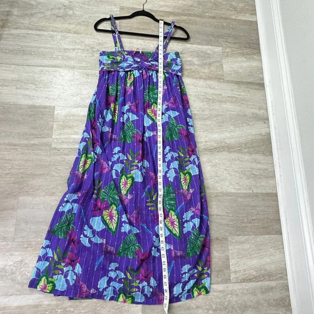 Briton Court Midi Dress in Hummingbird palm morning glory print Purple - Image 5