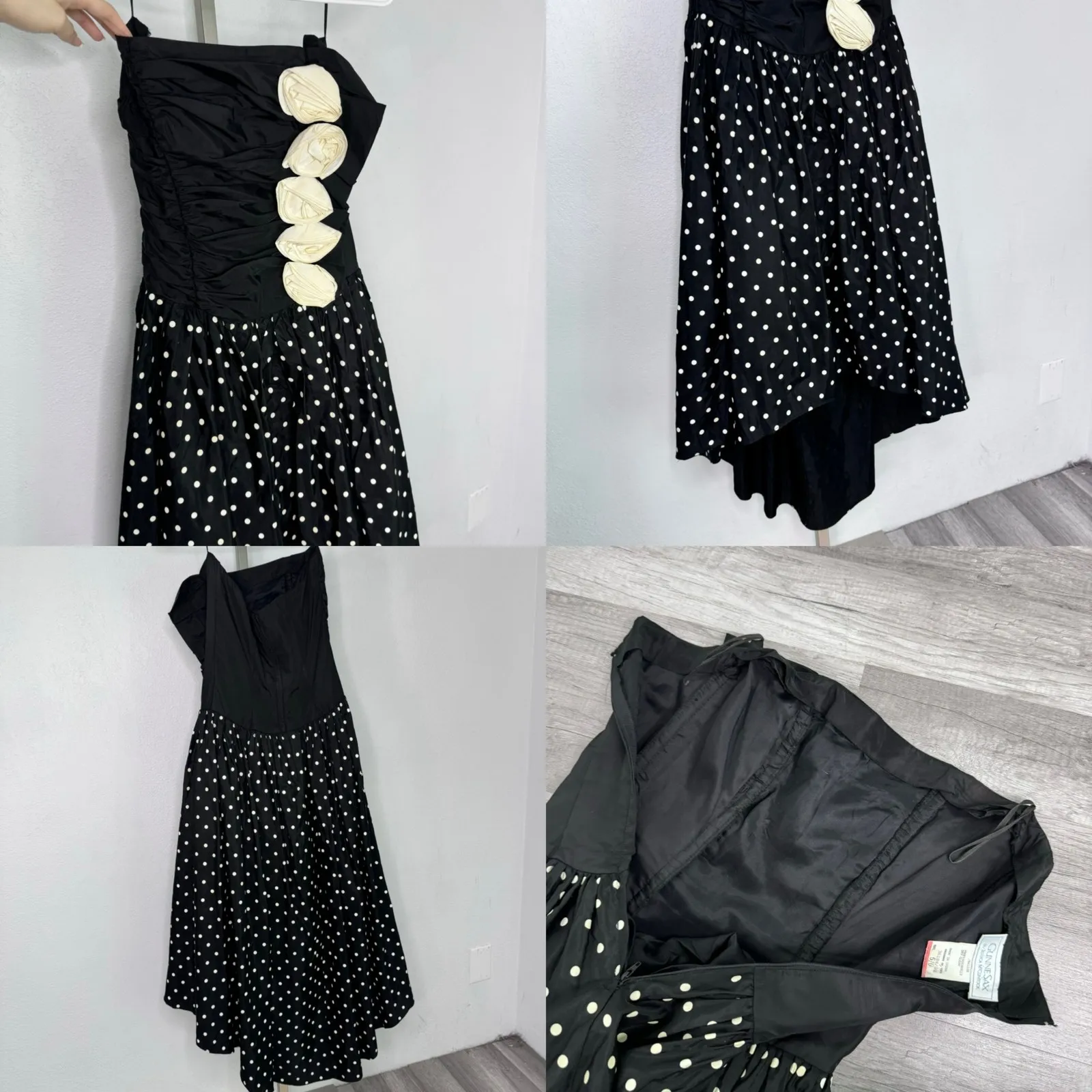 Vintage Y2K Gunne Sax Polka Dot Strapless Floral Dress High Low Rosette - Image 16