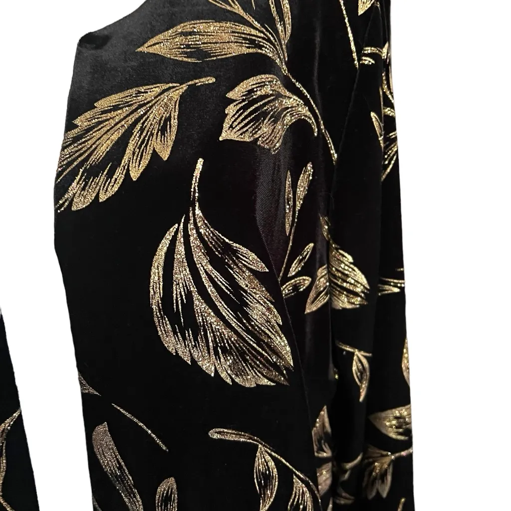 Vintage R&K Black Velvet with gold metallic Botanical style design Top SZ. 18W - Image 6