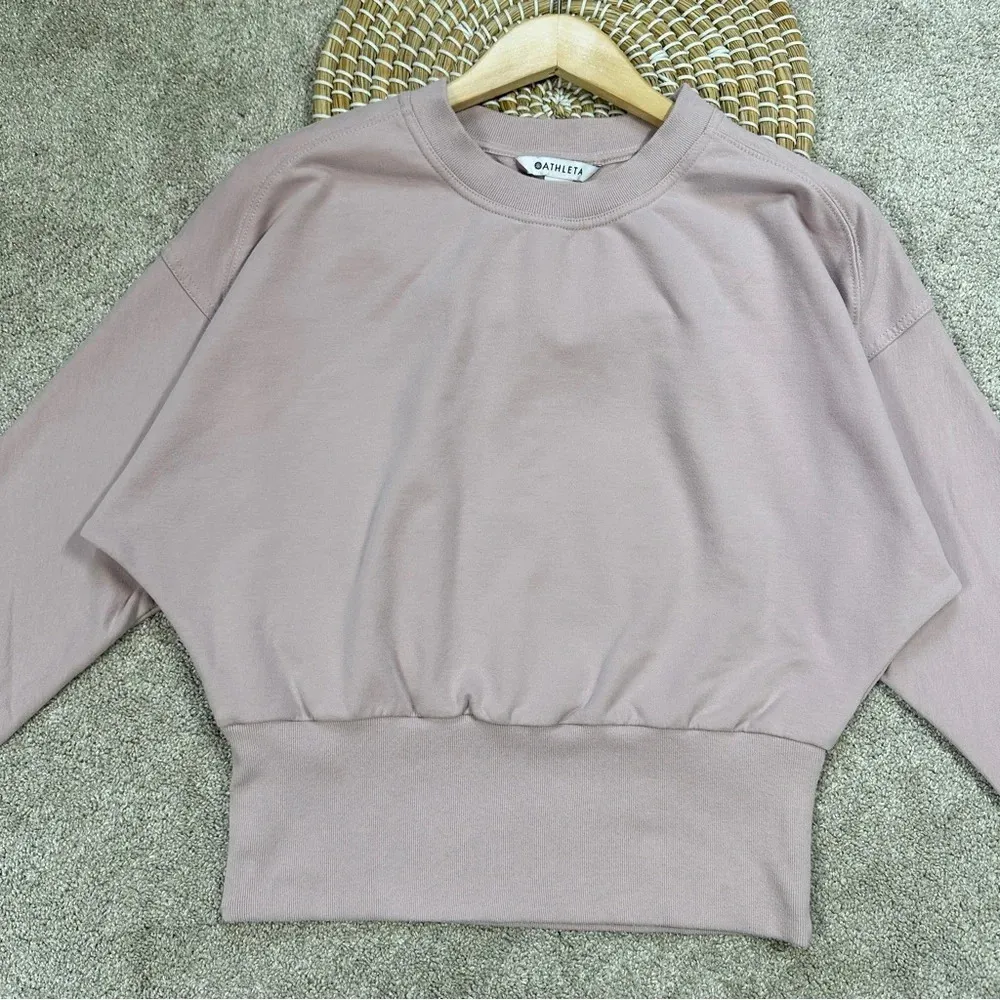 Athleta Retroterry Crewneck Sweatshirt Cropped Longsleeve in Smoked Mauve Pink M - Image 5
