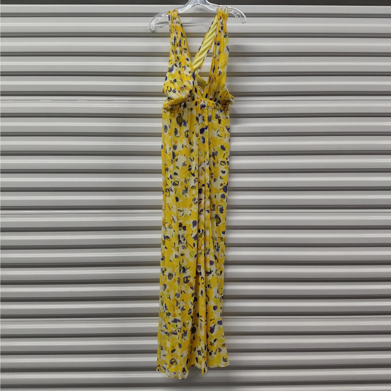 Mac Duggal Womens Halter Neck Wide Leg Jumpsuit Sz 4 Yellow Floral Resort Chic - Image 5