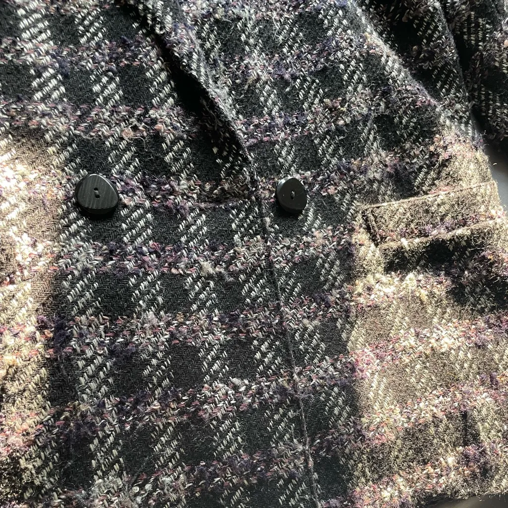 Vintage 80s 90s boucle’ windowpane pattern Gloria Vanderbilt blazer black purple - Image 5