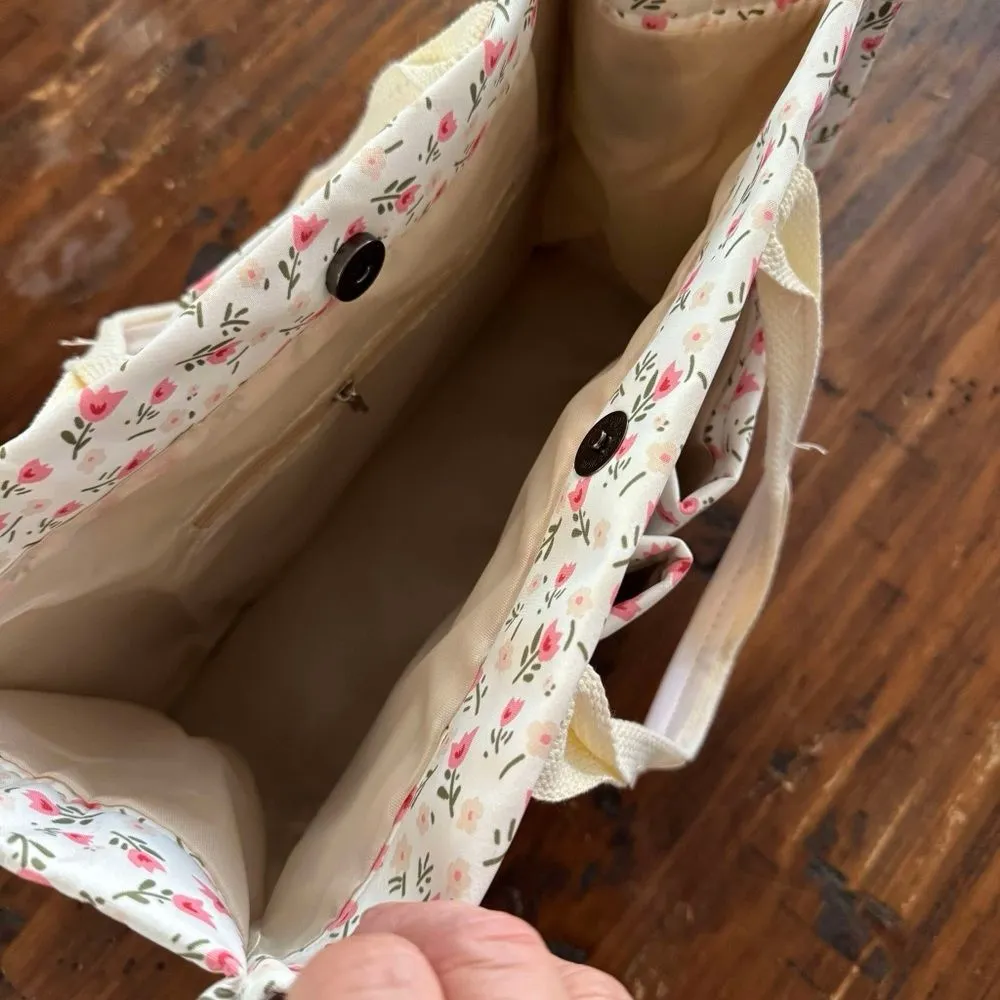 Floral Bag Purse Handles Little Flowers Pockets Pink - Image 3