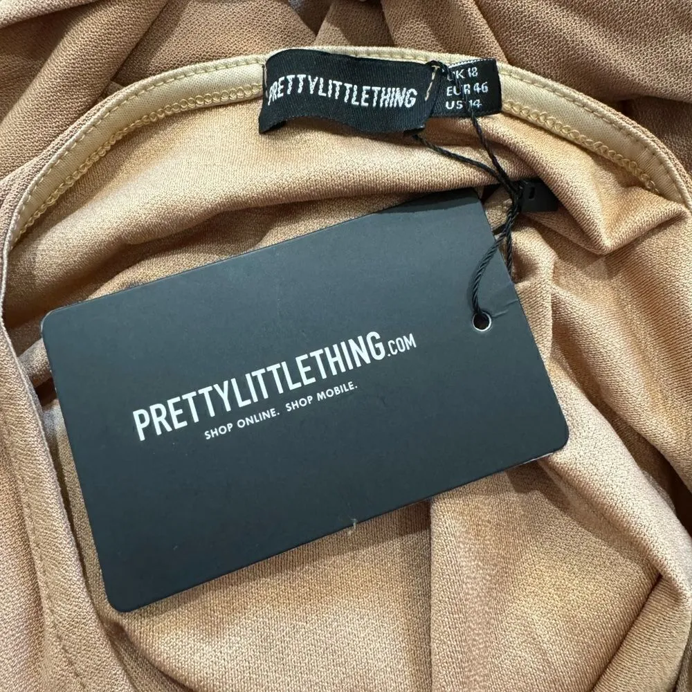 NEW Prettylittlething Plus Camel Tie Waist Blouse Women’s 14 - Image 3