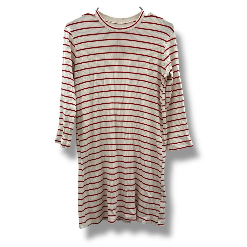 Reformation Benji Striped Dress Women’s Size Small Ivory Red Ribbed Casual Mini‎ - Image 3