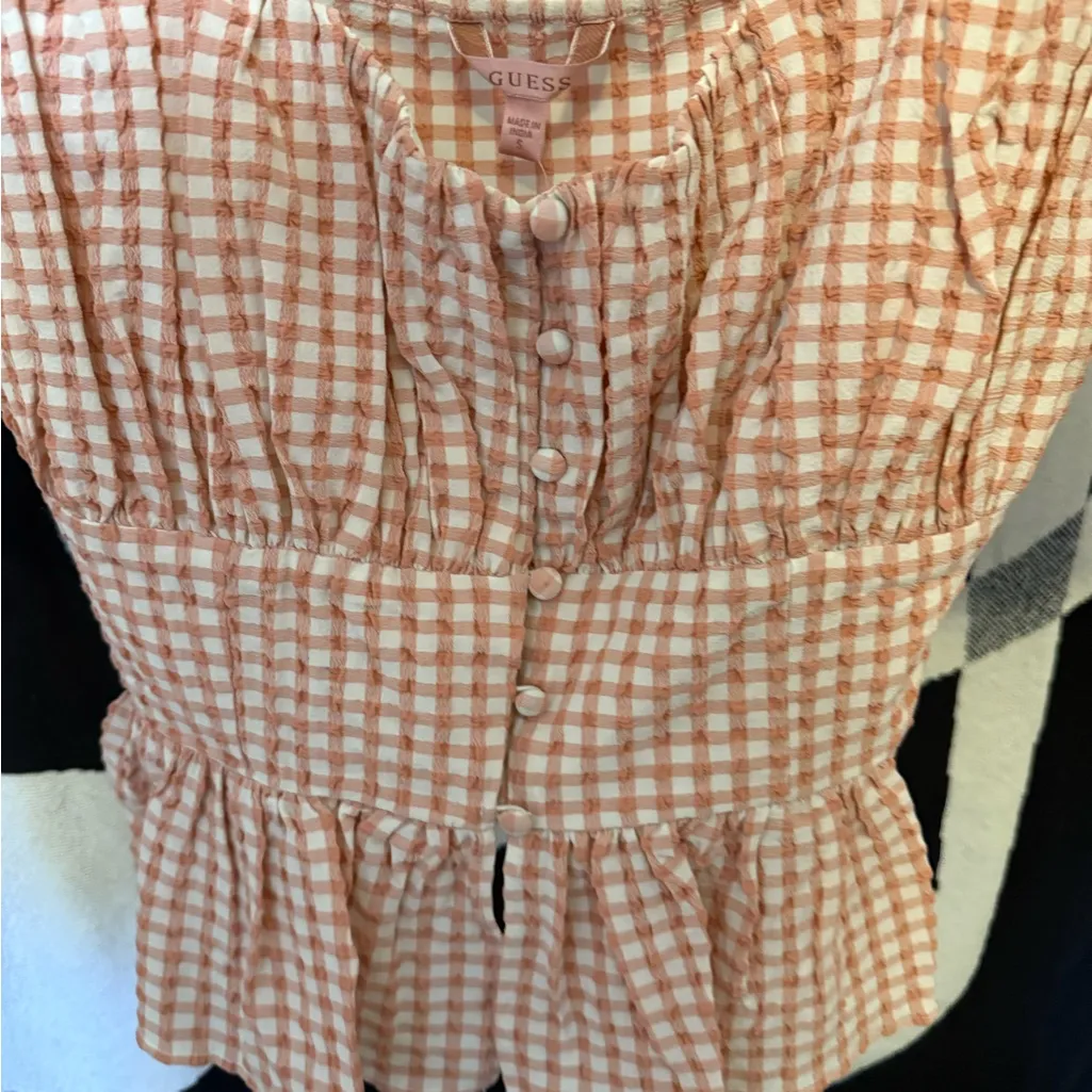 Guess  orange Checkered Blouse - Image 3