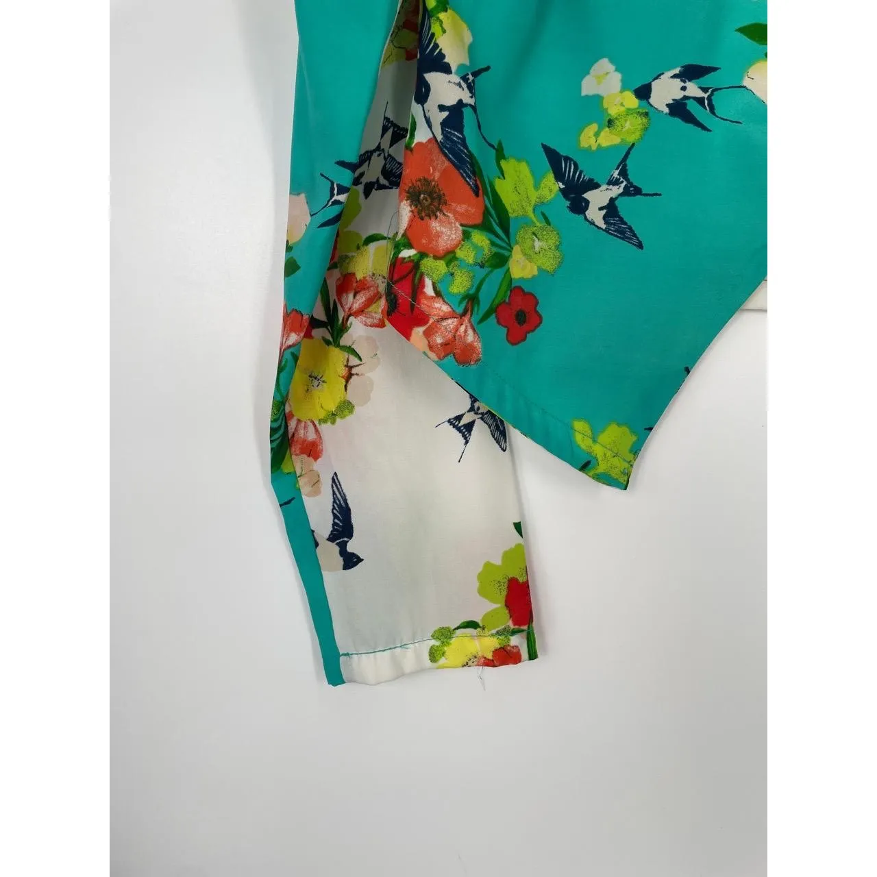 BONGO Women's Multi-Color Floral‎ Bird Pattern Open Front Blazer Jacket Size M - Image 3