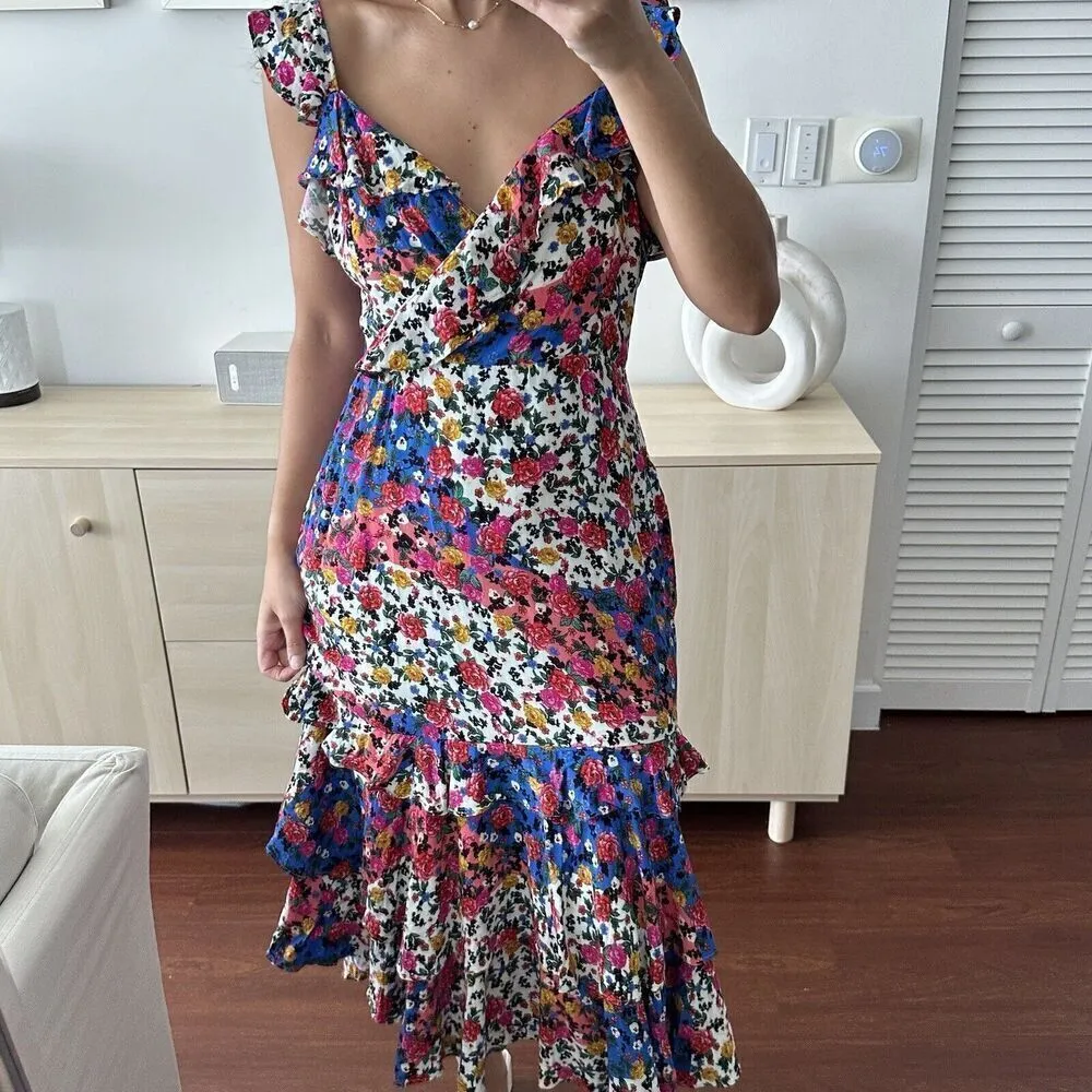 Majorelle Nolita Dress Womens Large Midi Floral Dress Patchwork Revolve Ruffle - Image 2