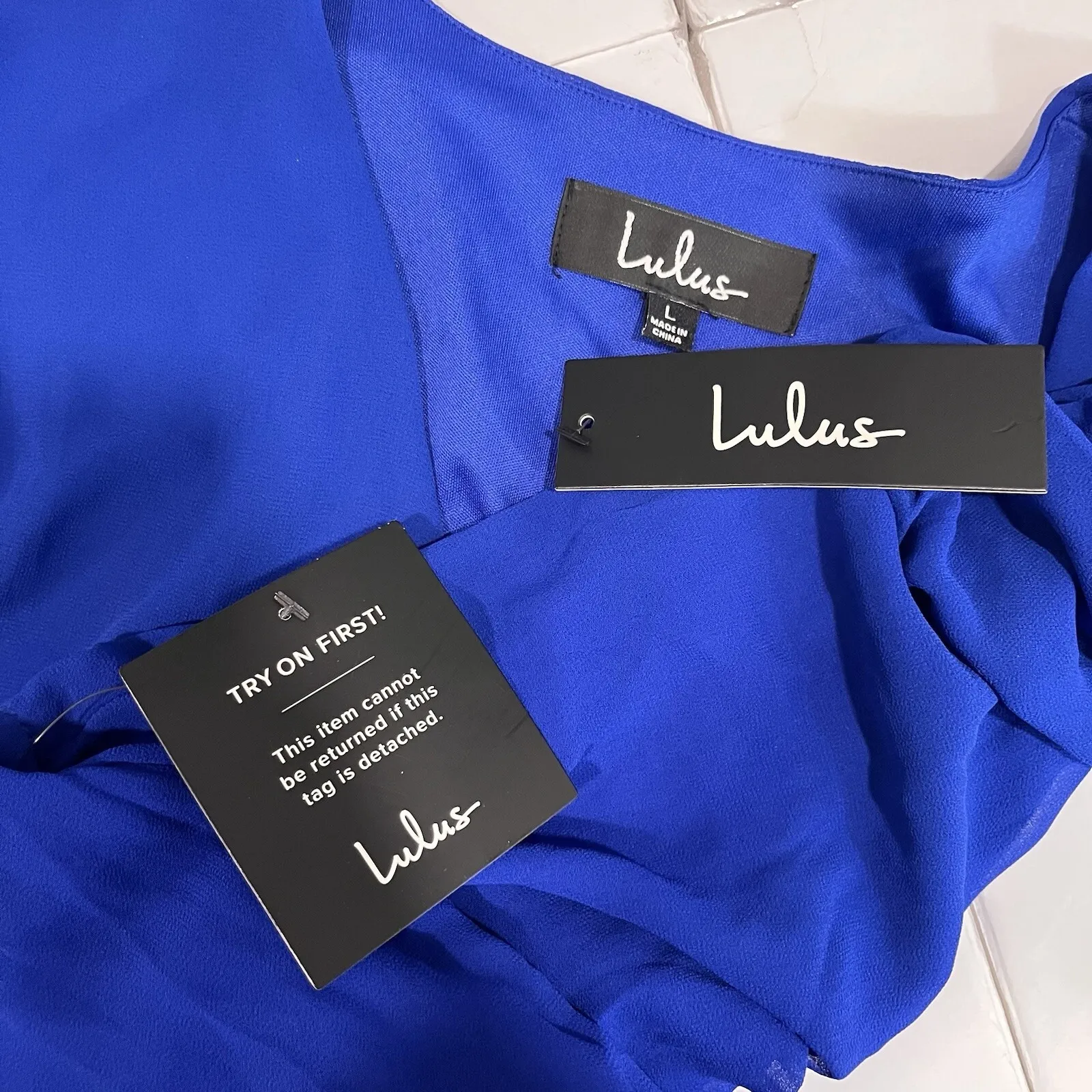 NWT Lulus Wondrous Water Lilies Royal Blue Long Sleeve Slit Maxi Dress LARGE - Image 9