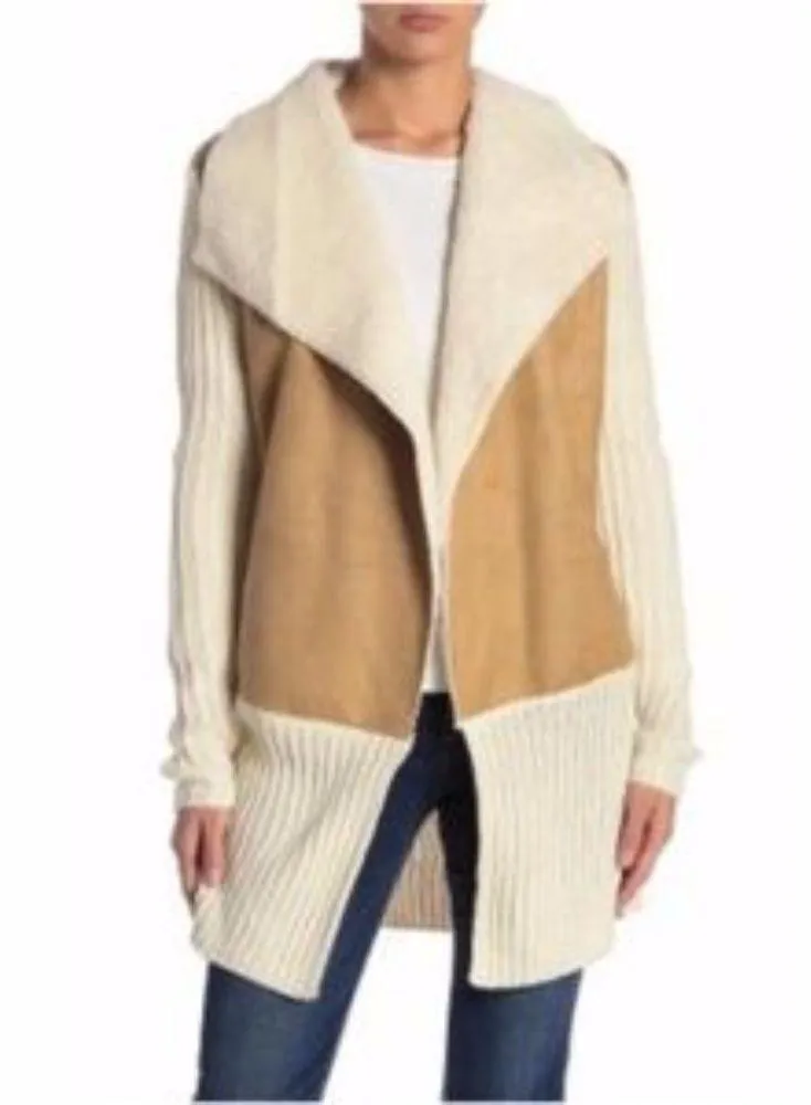 NWT Nordstrom X RDI IVORY Faux Shearling Lined Shawl Cardigan Sweater - Image 2