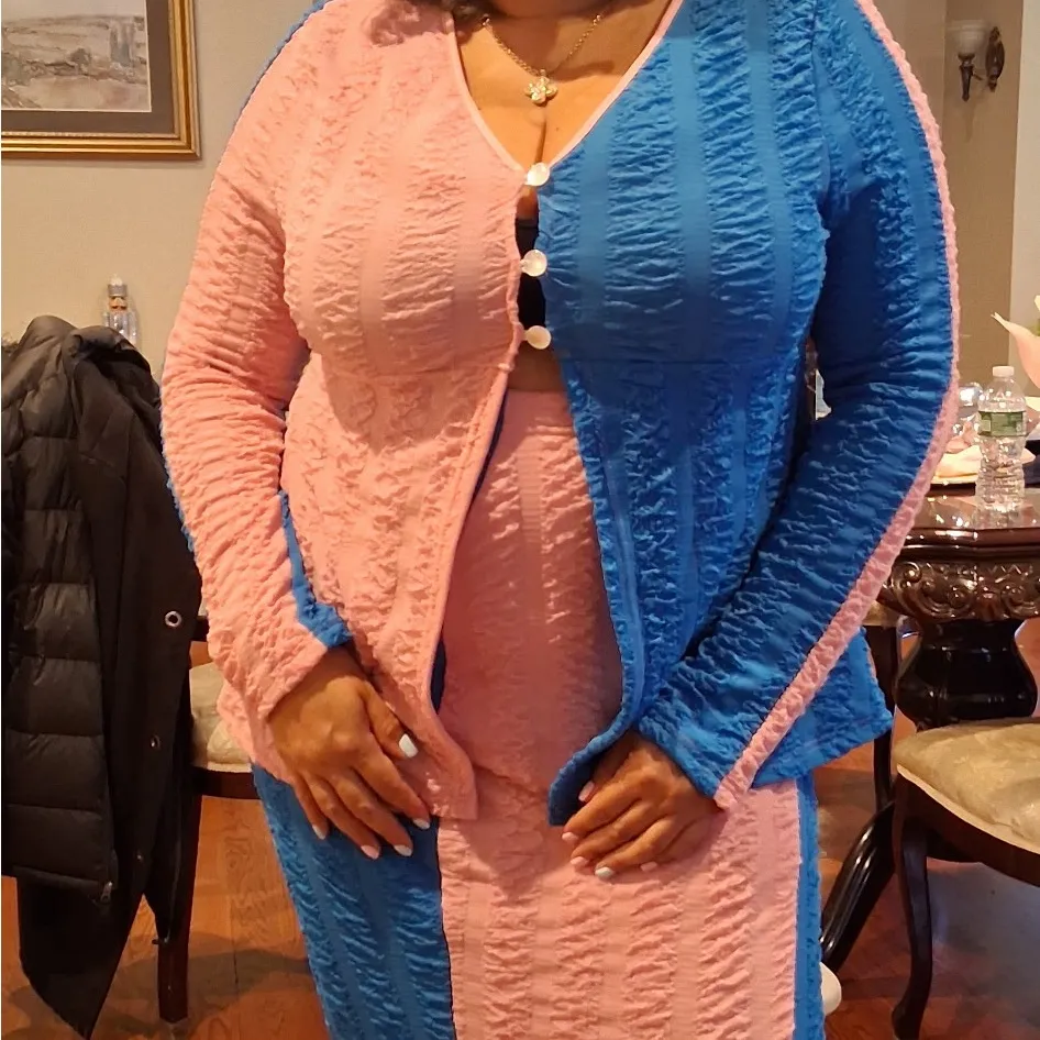 SHEIN -XL-2pcs Maternity set
Long Sleeve Button-Up Top And  Skirt Fitted - Image 3