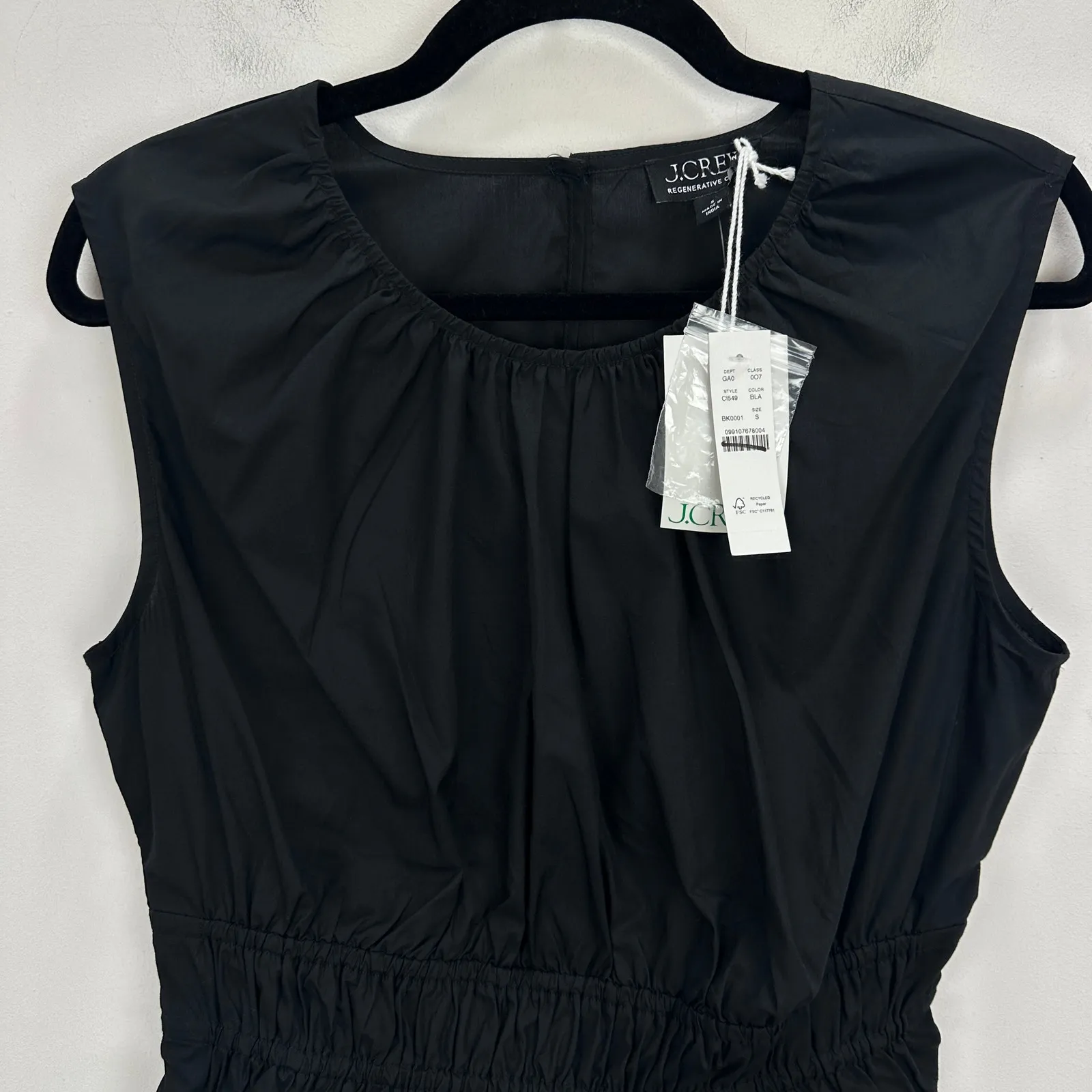 J.Crew Hyacinth Top Cotton Poplin Smocked Cinched Waist Classic Black Small NWT - Image 3