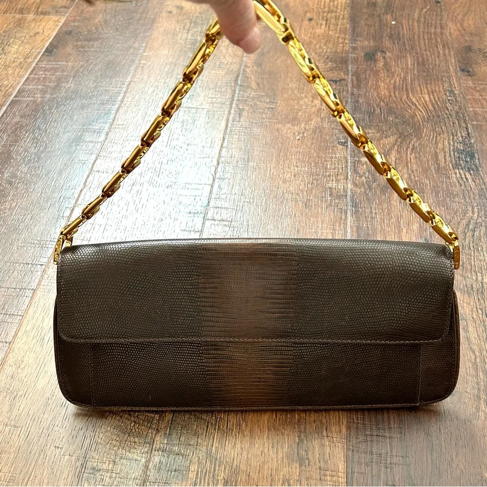 COLE HAAN bronze metallic leather baguette bag / clutch, NWOT - Image 4