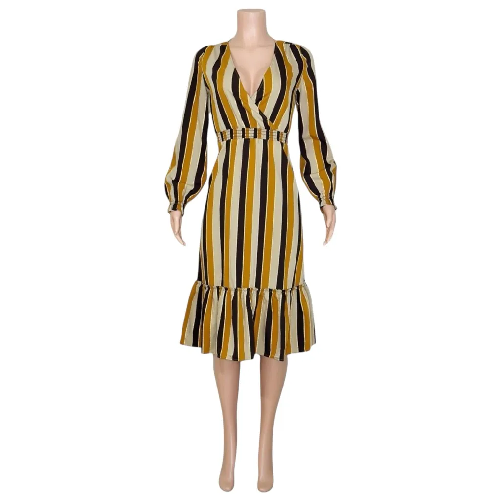 SEZANE Titiane Midi Dress, Hazel Tan Stripes, FR34/US2 - Image 7