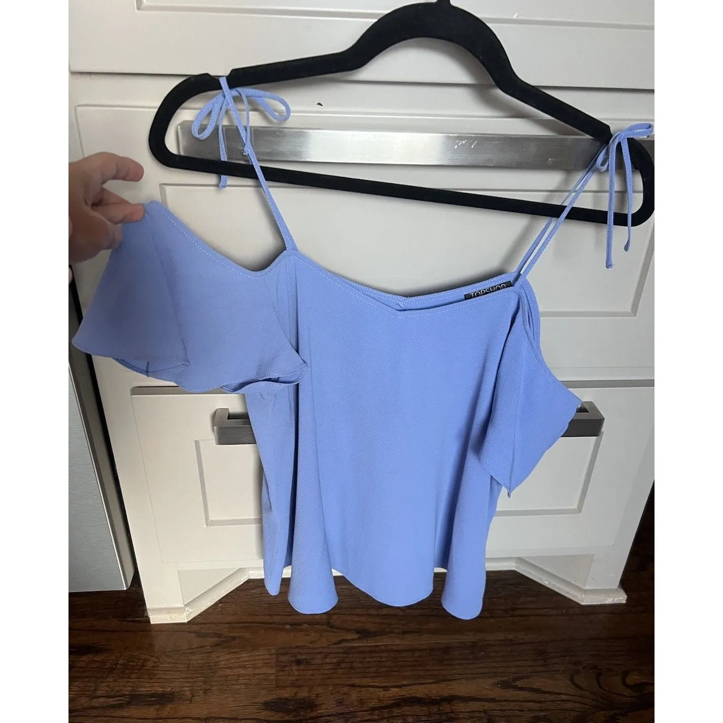 Topshop Women's Periwinkle Blue Cold Shoulder Off The Shoulder Top Size US 2 EUC - Image 2