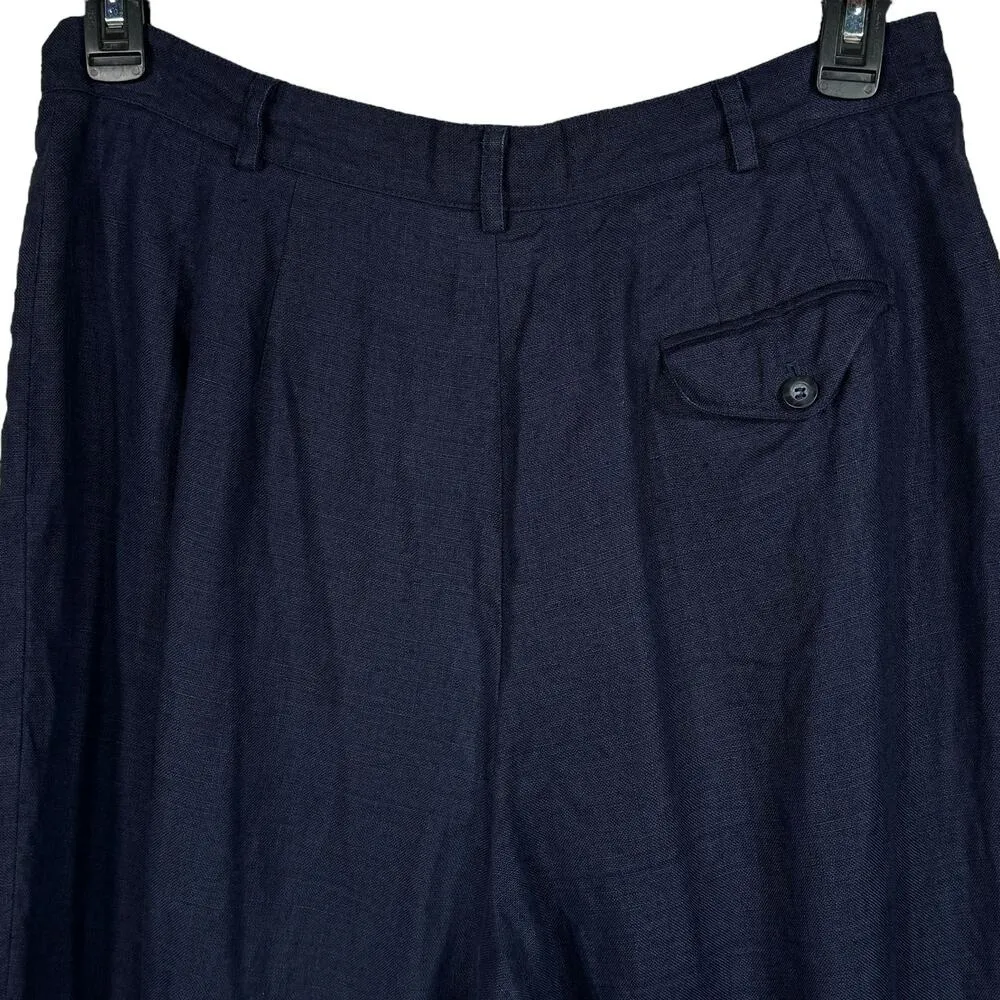 Liz Claiborne Collection SZ 16 Linen Pants Pockets Pleated Zip-Fly Navy Blue - Image 5