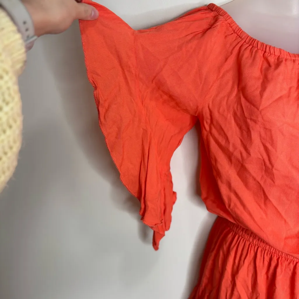 VENUS Y2K 2000s orange drawstring romper swimsuit coverup small ruffle sleeve - Image 3