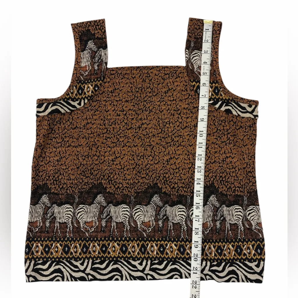 Pleat Pleat by RAFAEL Brown Zebra Safari Print Animal Pattern Tank Top Large - Image 5