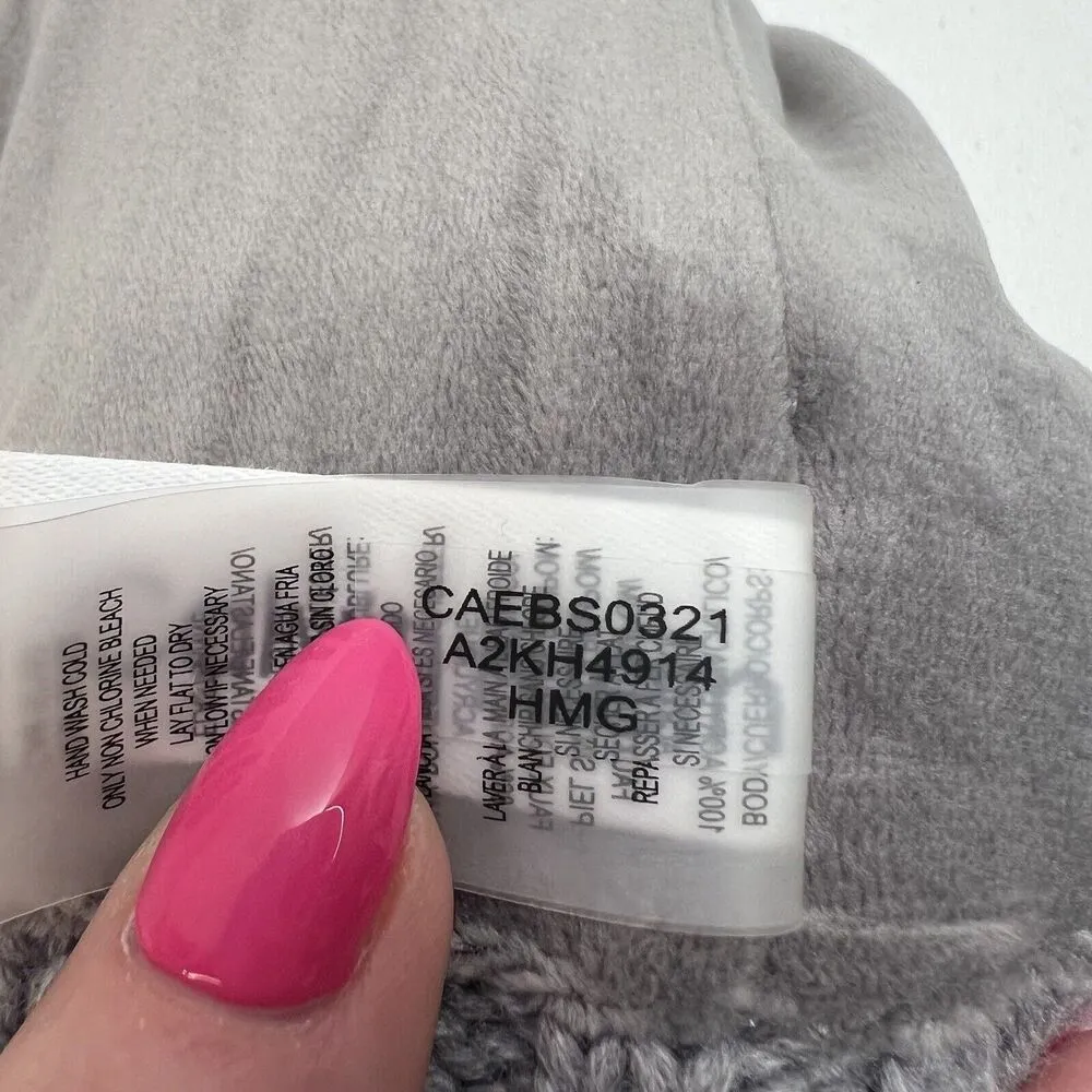 CK Calvin Klein Grey Rib Knit Winter Beanie Faux Fur Pom Pom Hat - Image 11