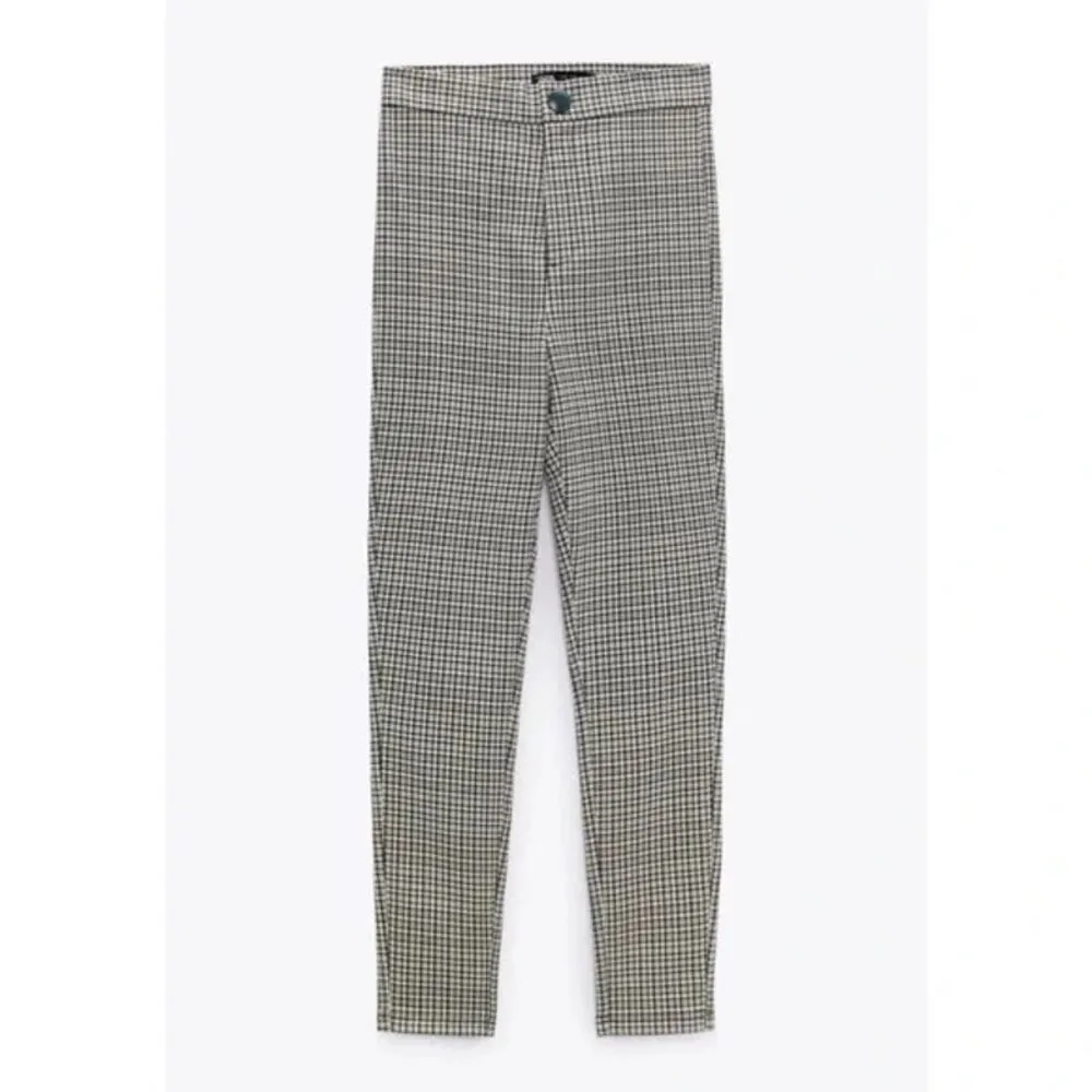 Zara‎ Dark Green and Ivory Plaid High Rise Leggings NWOT - M - Image 9