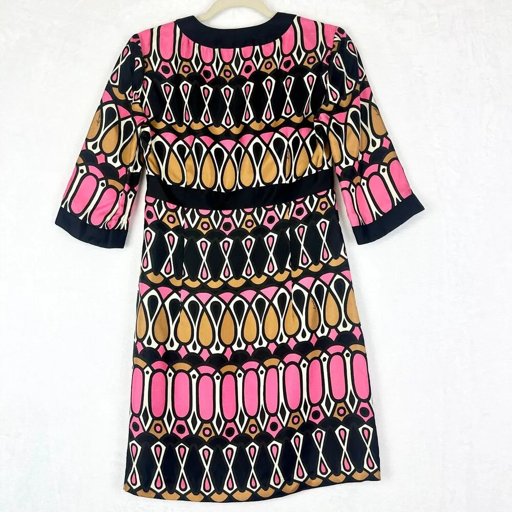 Milly New York Vintage Silk Mod Retro Shift Dress Size 4 Art Geometric - Image 2