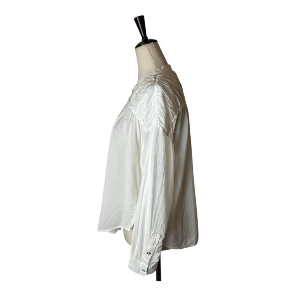 Pilcro Shirt Women XS White Crew Neck‎ Henley Blouse Preppy Peasant Boho Anthro - Image 7