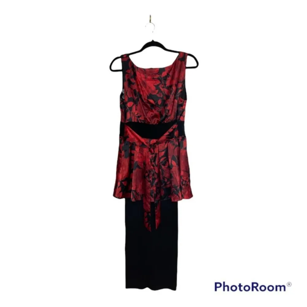 Sheri Martin Two Piece Top and Pant Red Black Floral Set Size 14 - Image 12