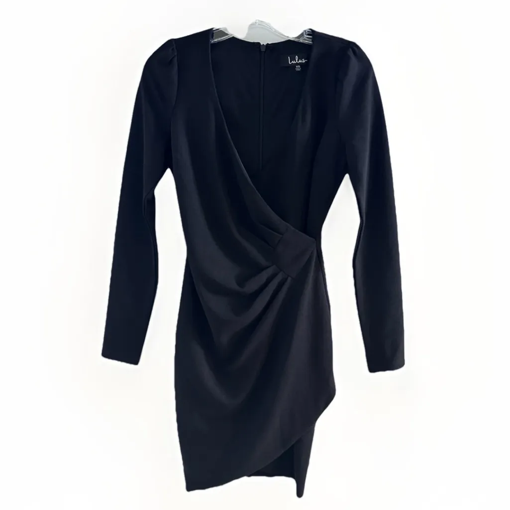 Lulus Classy Gal‎ Forest Black Long Sleeve Faux Wrap Bodycon Mini Dress XS - Image 8