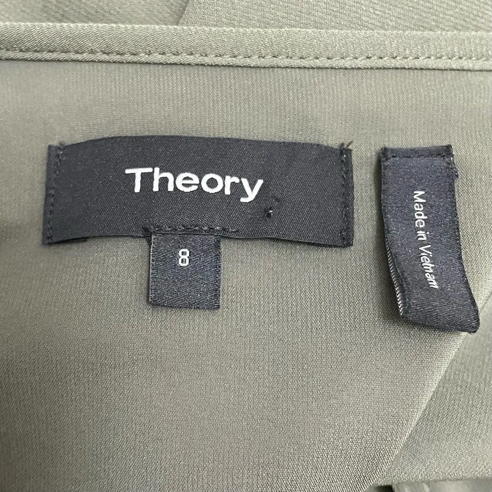 Theory Dress Women's Size 8 Keyhole Tie Shift Drapey Crepe Dress Military Green - Image 9