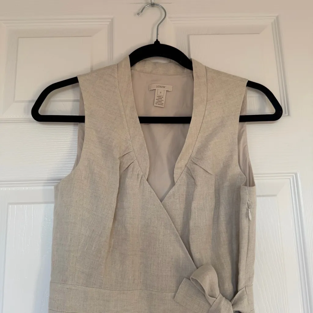 J. Crew Patrice Faux Wrap Dress Beige Linen Size 2 - Image 2
