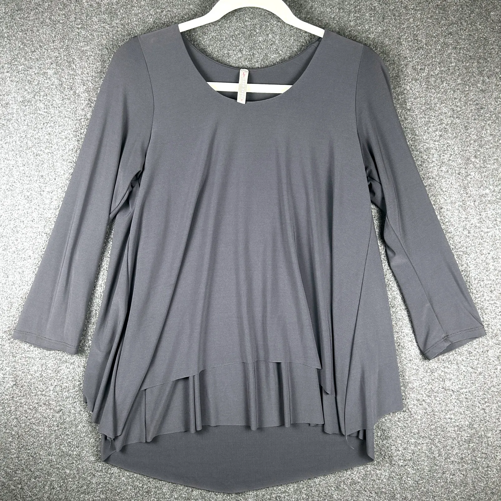 Last Tango‎ Tunic Top Gray Layered Long Sleeve Stretch Knit Staple Small - Image 2