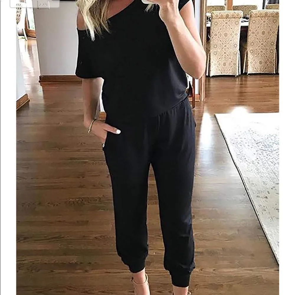 ✨ Women's Sexy Off Shoulder Jumpsuit Rompers✨ Black Size M - Image 2